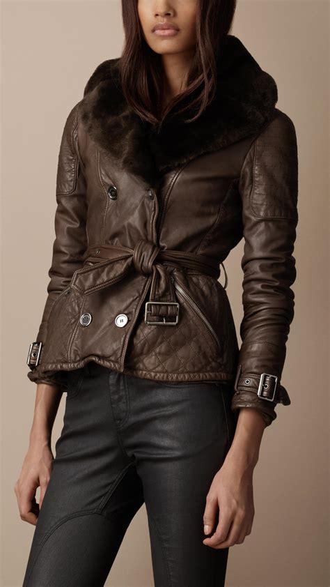 burberry quilted jacket with shearling collar|Burberry shearling coats women's.